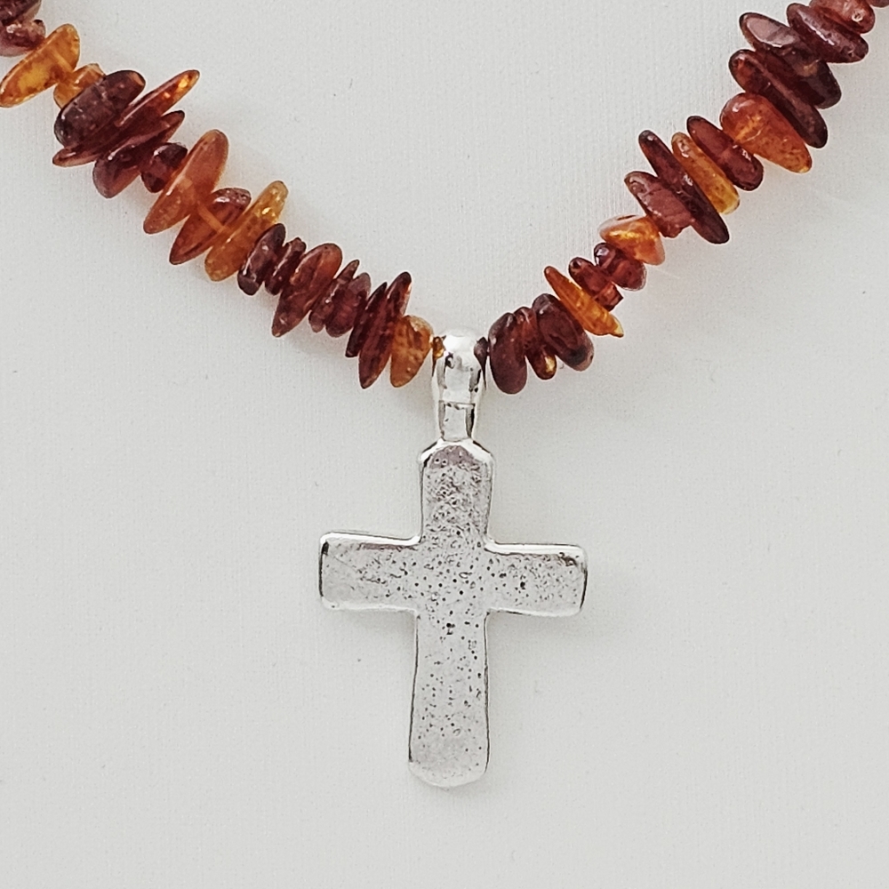 Silpada Rare Sterling Silver Dark Amber Chip PB Necklace w/Cross Pendant N0935